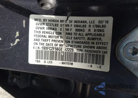 2016 Honda Civic Lx from USA, damaged, VIN 19XFC2F56GE212225